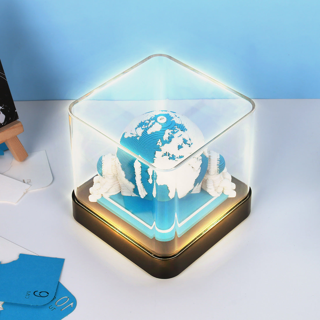 3D Paper Carving Panoramic Desk Calendar with LED Light