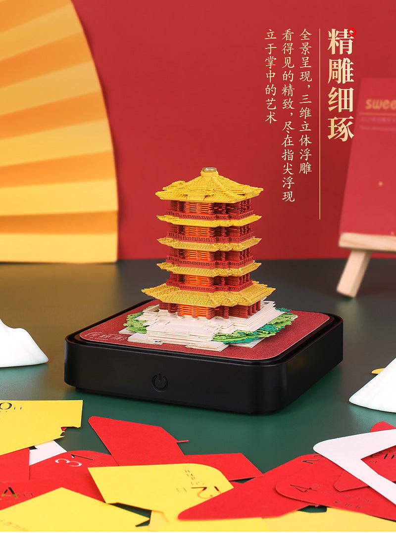3D Paper Carving Panoramic Desk Calendar with LED Light