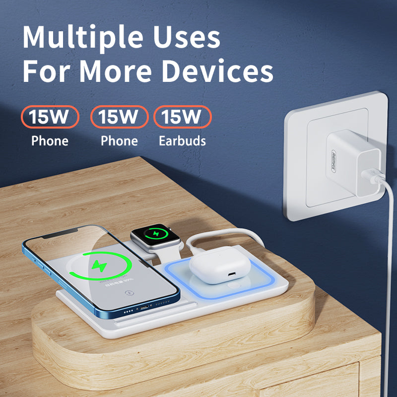 3-in-1 Folding Wireless Charging Stand – Phone, Watch & Headset