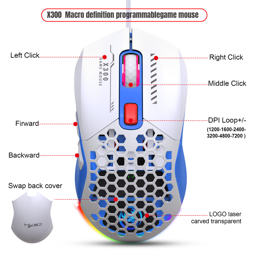 Hollow Out Wired E-sports MOUSE RGB Luminous Lightweight Gaming MOUSE