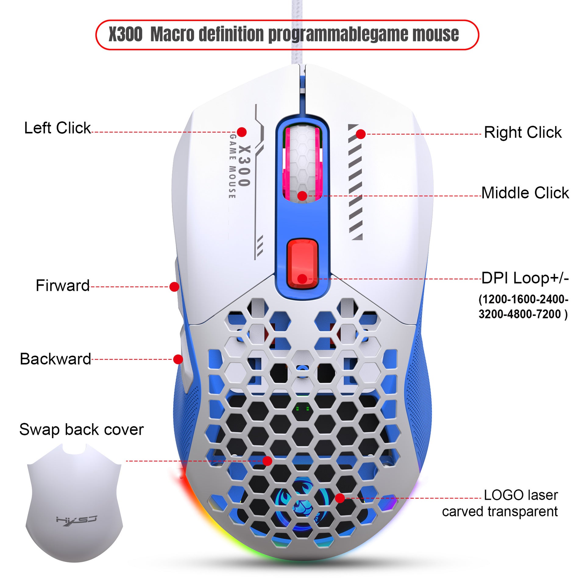 Hollow Out Wired E-sports MOUSE RGB Luminous Lightweight Gaming MOUSE