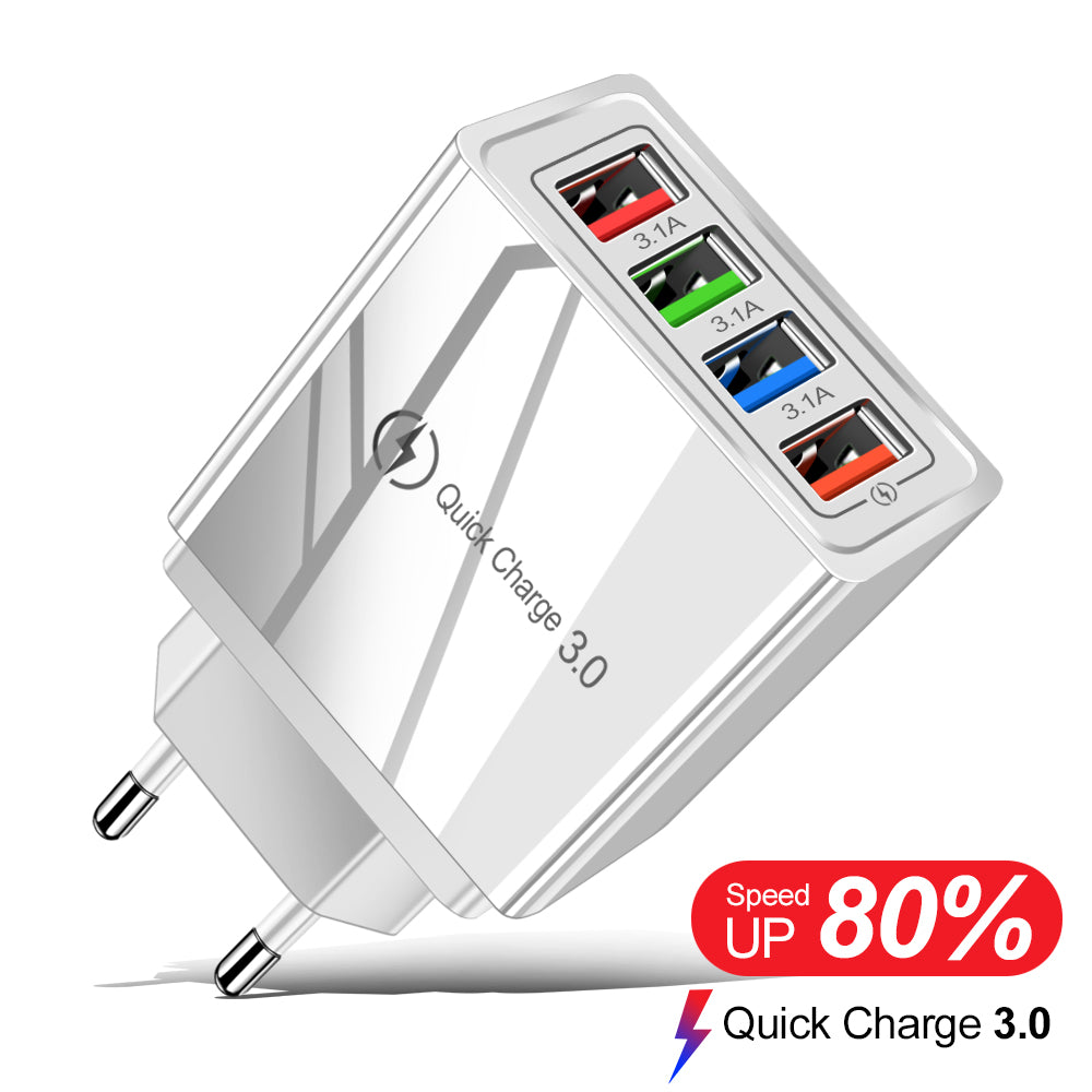 4-Port USB Wall Charger – Quick Charge 3.0
