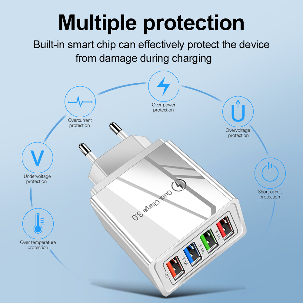 4-Port USB Wall Charger – Quick Charge 3.0