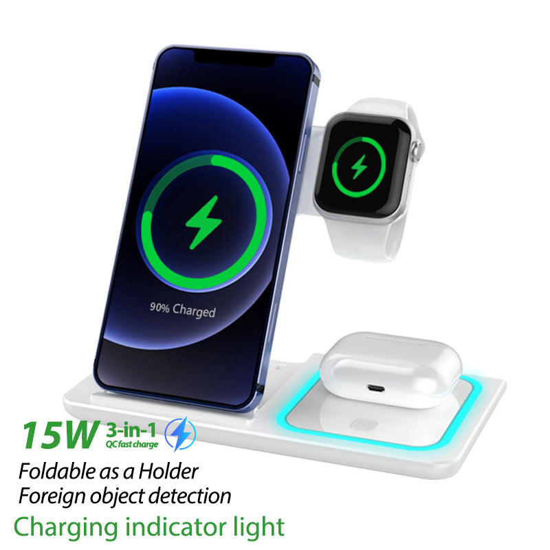 3-in-1 Folding Wireless Charging Stand – Phone, Watch & Headset