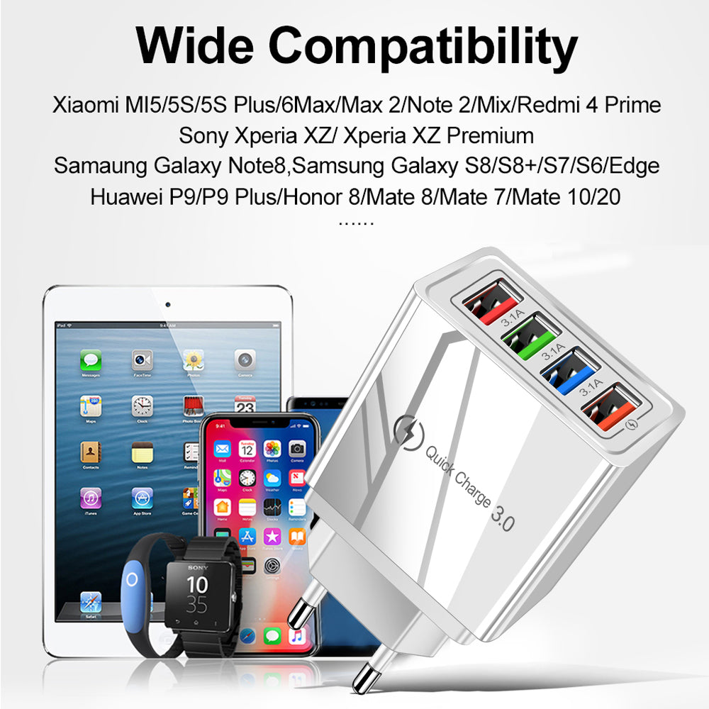 4-Port USB Wall Charger – Quick Charge 3.0