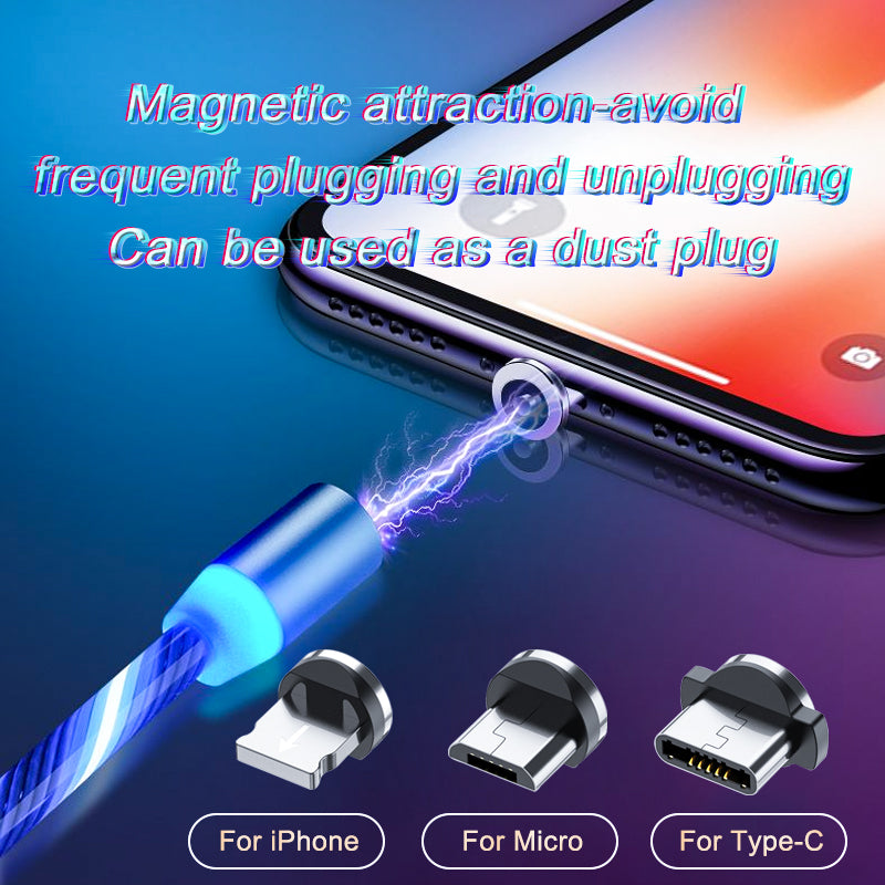 Magnetic LED Streamer Charging Cable – USB-C, Lightning & Micro USB