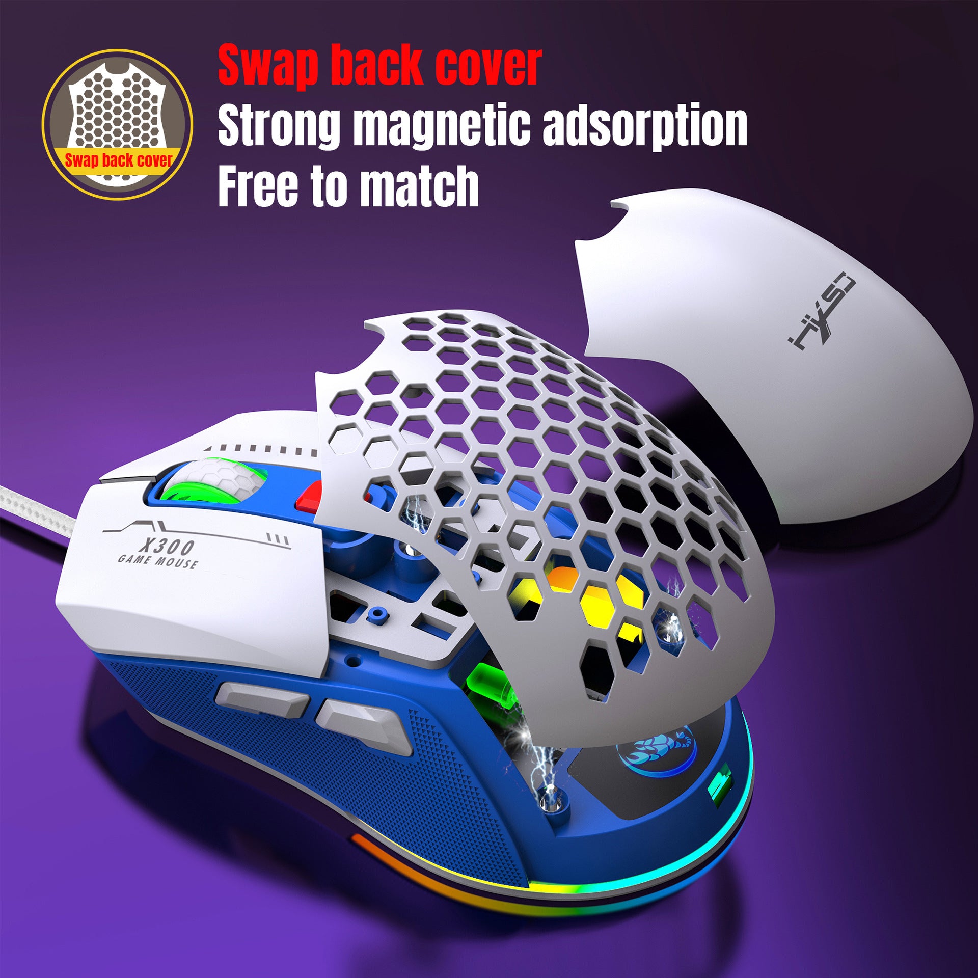 Hollow Out Wired E-sports MOUSE RGB Luminous Lightweight Gaming MOUSE
