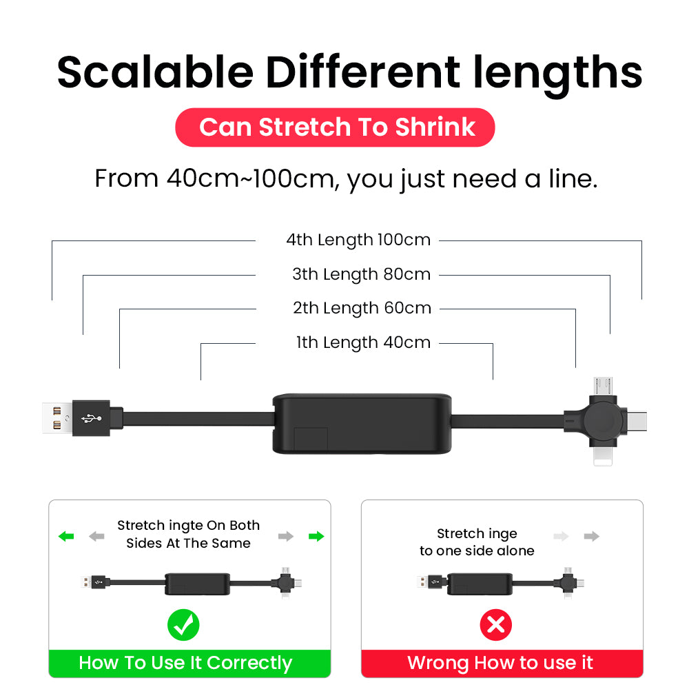 4-in-1 Retractable Charging Cable with Built-In Phone Stand