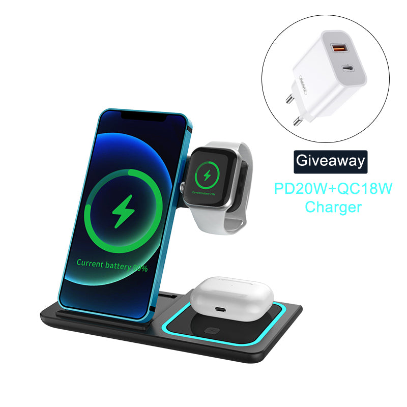 3-in-1 Folding Wireless Charging Stand – Phone, Watch & Headset