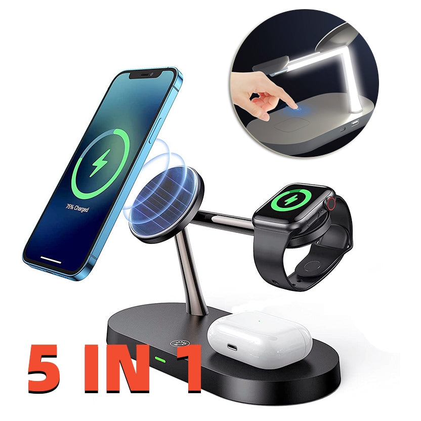 5-in-1 Magnetic Wireless Charging Station – 15W Fast Charge