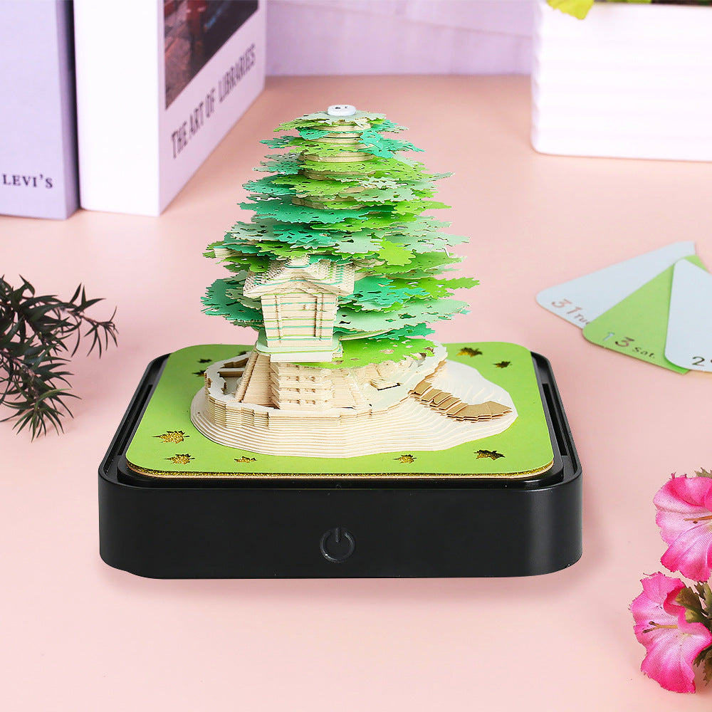 3D Paper Carving Panoramic Desk Calendar with LED Light